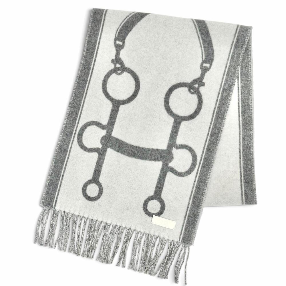 HERMES H259157S Mall 100% Cashmere Ivoire Flannel Grey Fringe Stole Scarf Sha...
